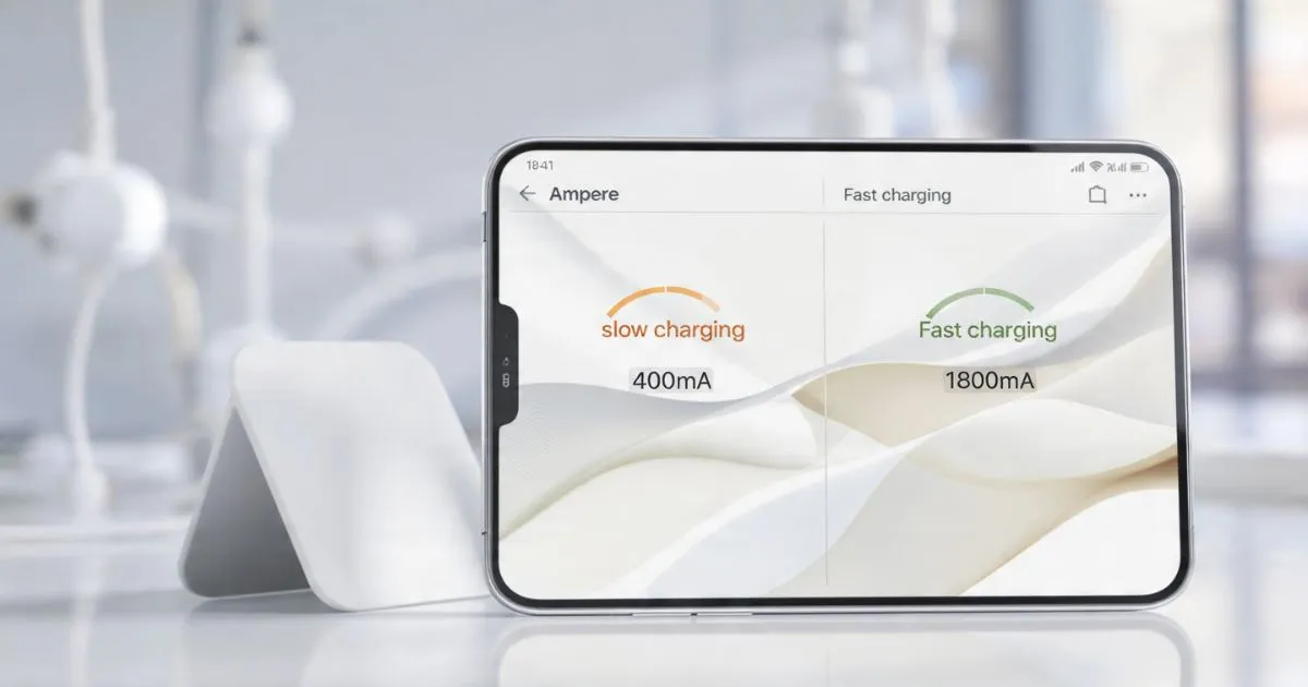 Ampere app interface showing charging current in milliamperes
